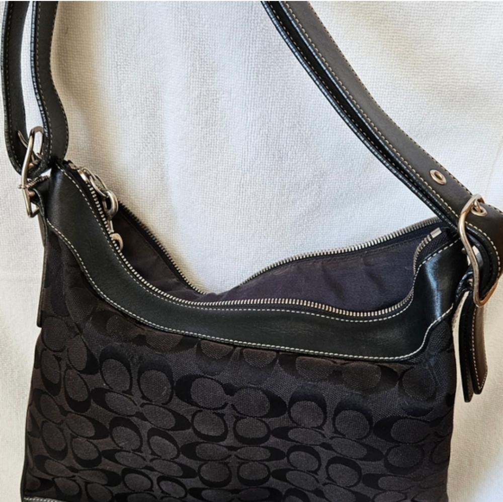 Coach Black Signature Jacquard Hobo Shoulder Bag